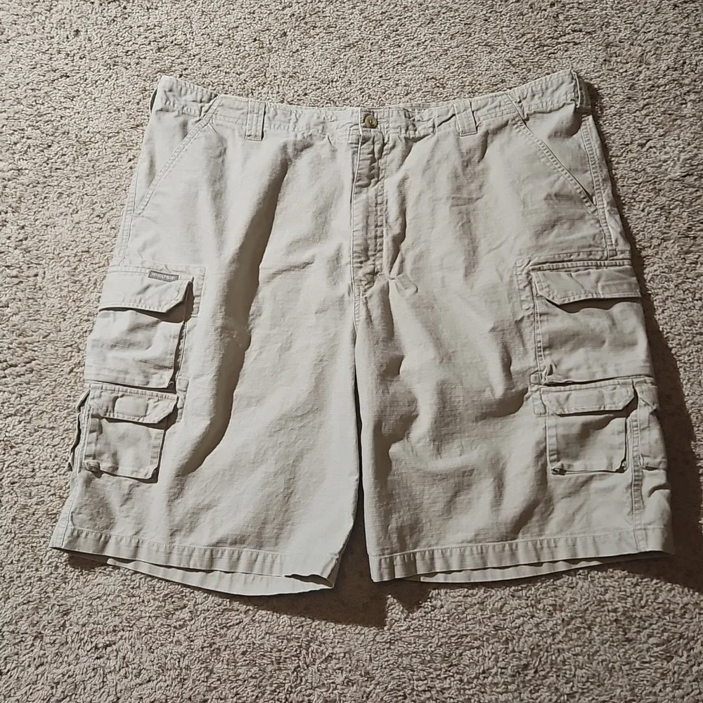 Woolrich Cargo Shorts Mens 42 Beige Ripstop Cotton Buttoned Pockets Spot See Pic